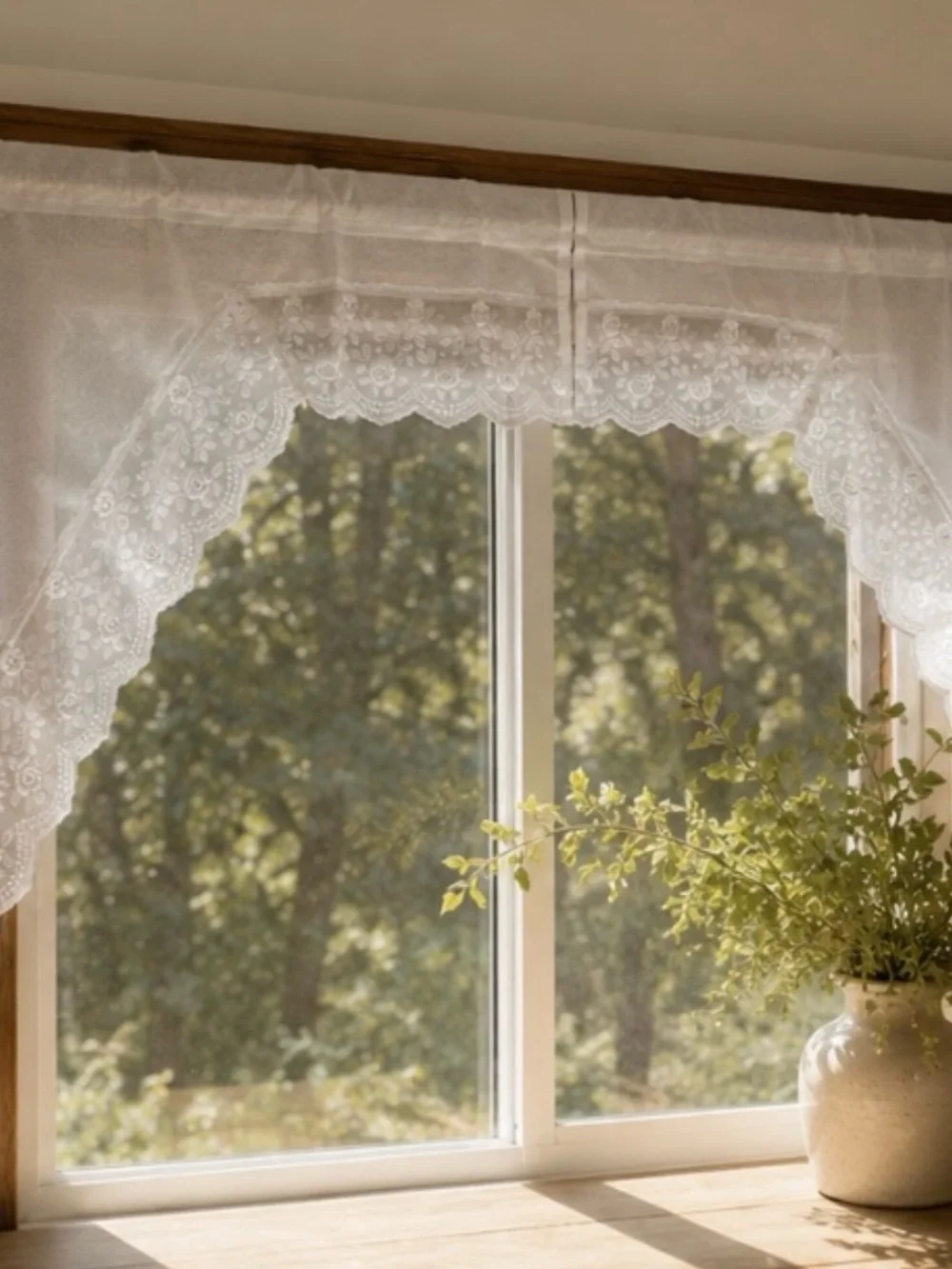 Vintage White Embroidery Kitchen Curtain Set